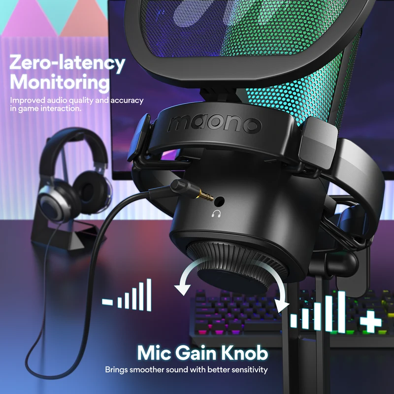 Maono DGM20G USB RGB Gaming Condenser Noise Canceling Microphone (Black, White)