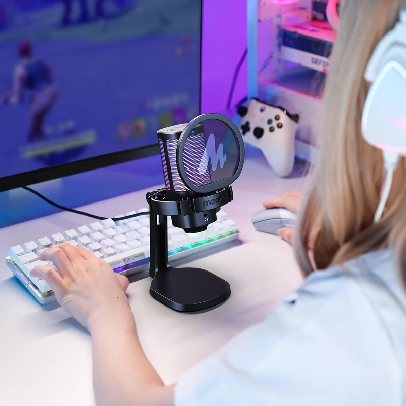 Maono DGM20G USB RGB Gaming Condenser Noise Canceling Microphone (Black, White)