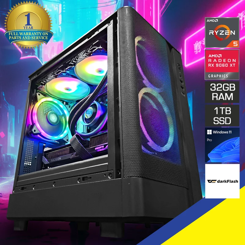 Sigma DB330M Mesh Black Desktop Gaming PC | Ryzen 5 7500F | 32GB RAM | 1TB SSD | RX 9060 XT | Windows 11 Pro