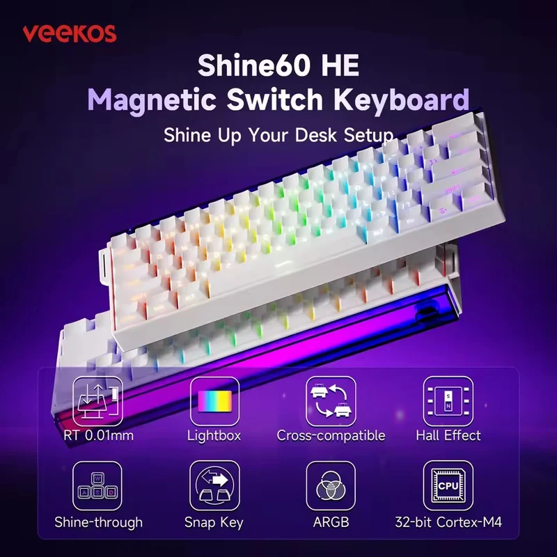 Veekos Shine60 HE Multi-Mode ARGB Backlit DIY Lightbox Hot-Swappable Magnetic Keyboard (Akko Flash Magnetic Switch)