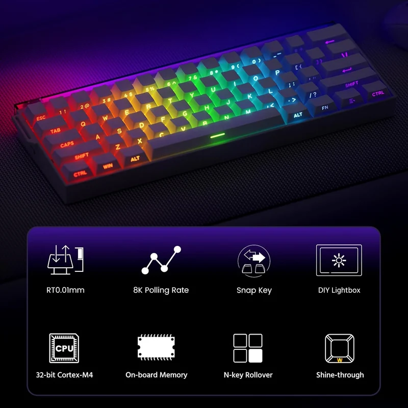 Veekos Shine60 HE Multi-Mode ARGB Backlit DIY Lightbox Hot-Swappable Magnetic Keyboard (Akko Flash Magnetic Switch)