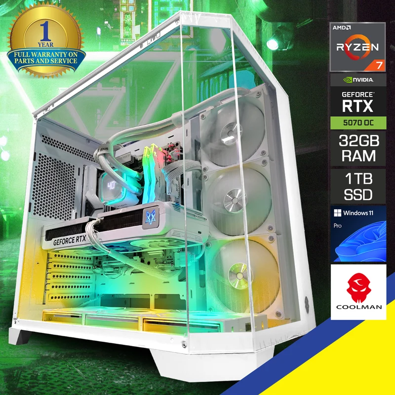 Sophos Zentra White Desktop Gaming PC | AMD Ryzen 7 7700X | 32GB RAM | 1TB SSD | with WiFi + Bluetooth | GeForce RTX 5070 OC | Windows 11 Pro