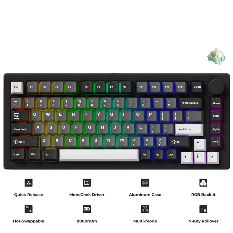 MonsGeek M1 V5 Black & Silver Aluminum Case Multi-Mode RGB Hot-Swappable Mechanical Keyboard (Akko Mirror Switch, Akko Cilantro Switch)
