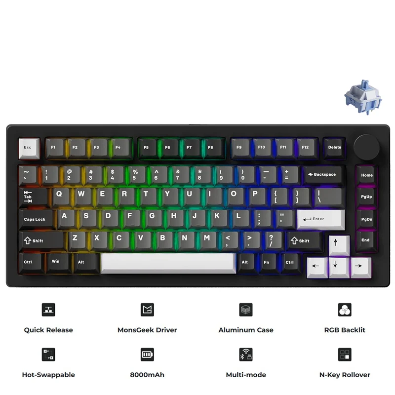 MonsGeek M1 V5 Black & Silver Aluminum Case Multi-Mode RGB Hot-Swappable Mechanical Keyboard (Akko Mirror Switch, Akko Cilantro Switch)