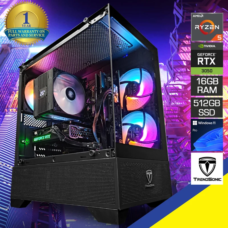 Alpha Eris TG Black Desktop Gaming PC | AMD Ryzen 5 5500 | 16GB RAM | 512GB SSD | RTX 3050 | Windows 11 Pro