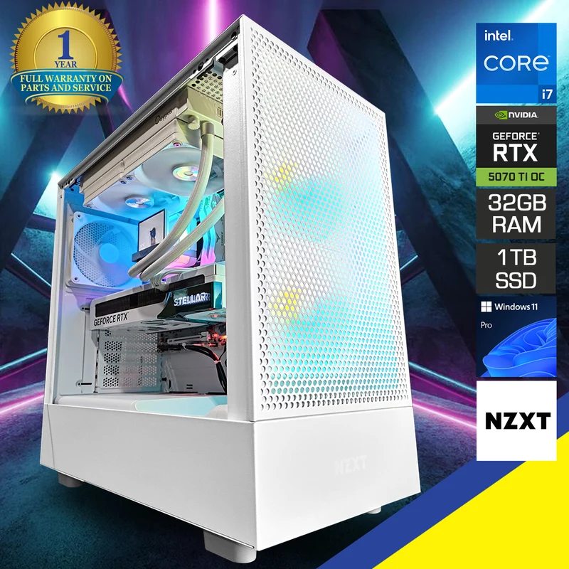 Optima H5 Flow White Desktop Gaming PC | Intel i7 14700F | 32GB RAM | 1TB SSD | RTX 5070 TI OC | Windows 11 Pro