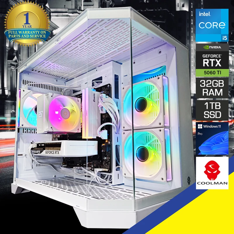 Sigma Coolman Spectra White Desktop Gaming PC | Intel i5 14400F | 32GB RAM | 1TB SSD | RTX 5060 Ti | Windows 11 Pro