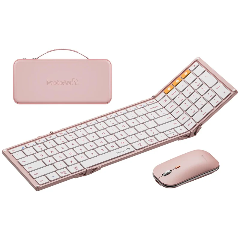 ProtoArc XKM01 Foldable Full-Size Wireless Keyboard and Mouse Combo (Pink) (CP016543)
