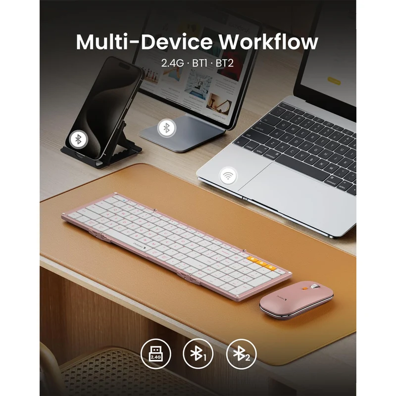 ProtoArc XKM01 Foldable Full-Size Wireless Keyboard and Mouse Combo (Pink) (CP016543)