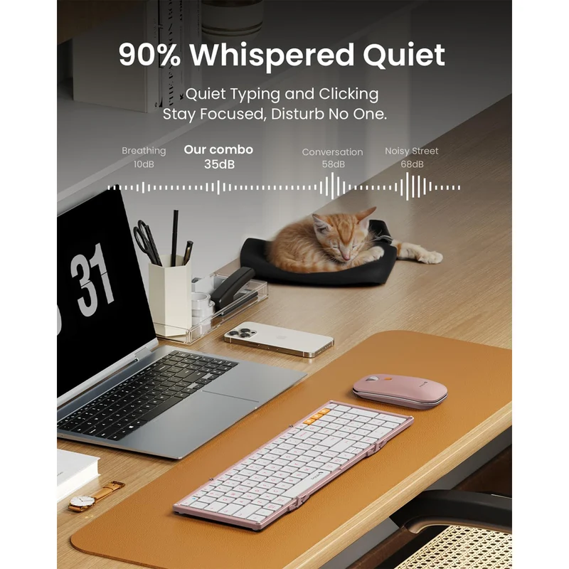 ProtoArc XKM01 Foldable Full-Size Wireless Keyboard and Mouse Combo (Pink) (CP016543)