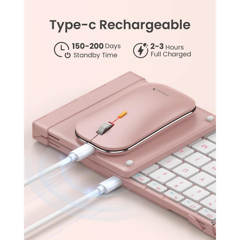 ProtoArc XKM01 Foldable Full-Size Wireless Keyboard and Mouse Combo (Pink) (CP016543)