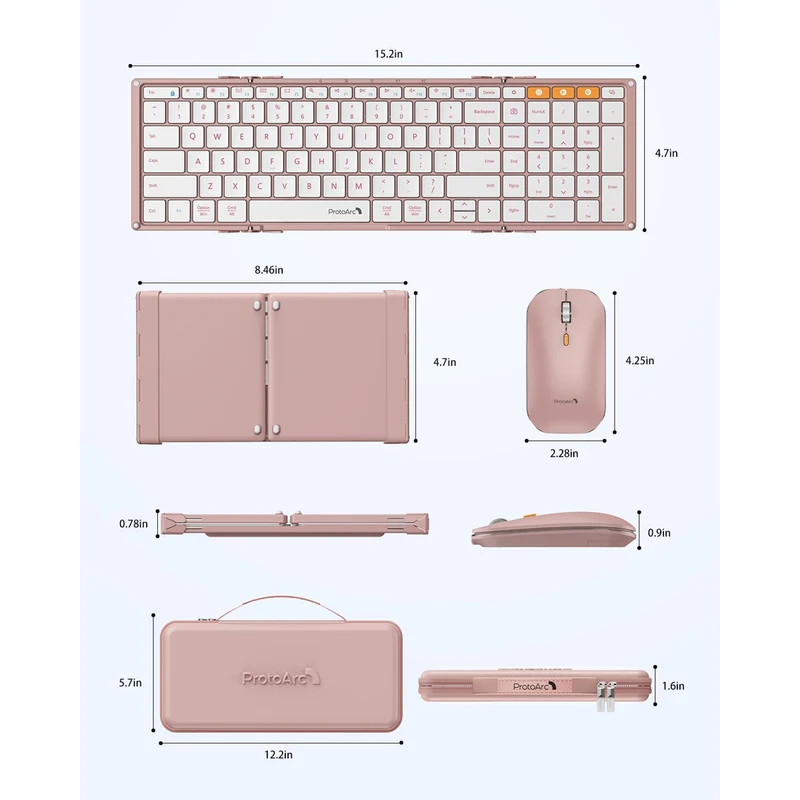 ProtoArc XKM01 Foldable Full-Size Wireless Keyboard and Mouse Combo (Pink) (CP016543)