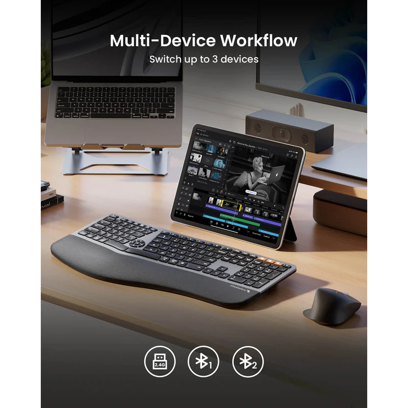 ProtoArc EKM01 Plus Dual Mode Full Size Ergonomic Keyboard Mouse Combo (Black) (CP013399)