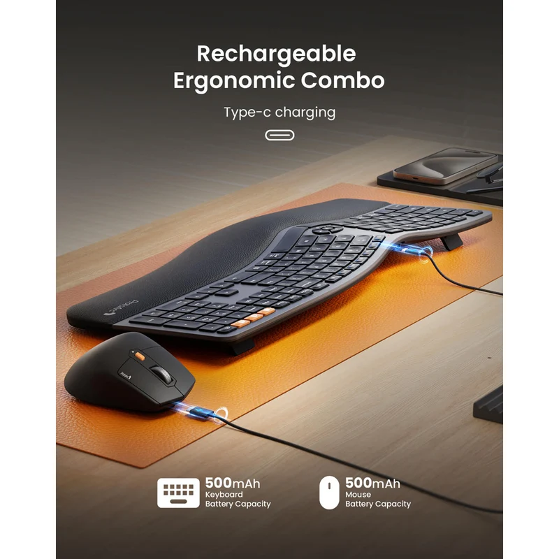 ProtoArc EKM01 Plus Dual Mode Full Size Ergonomic Keyboard Mouse Combo (Black) (CP013399)
