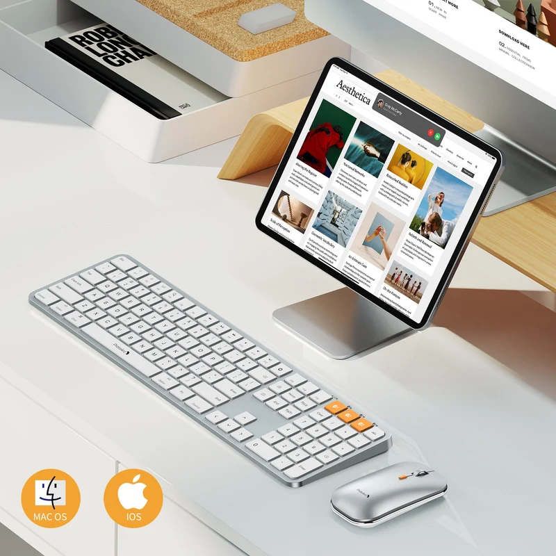 ProtoArc KM100-A Bluetooth Triple Channel Ultra-Slim Backlit Keyboard and Mouse Combo (White/Silver) (CP012798)