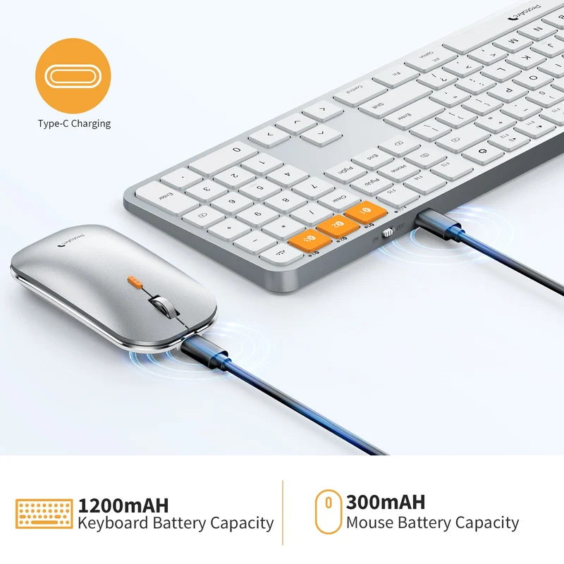 ProtoArc KM100-A Bluetooth Triple Channel Ultra-Slim Backlit Keyboard and Mouse Combo (White/Silver) (CP012798)