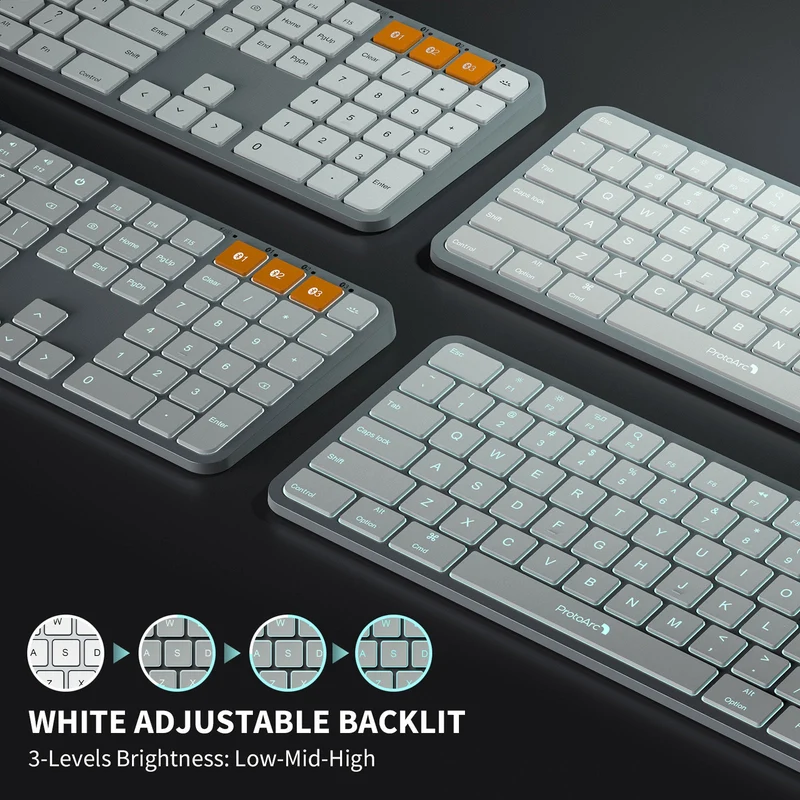 ProtoArc KM100-A Bluetooth Triple Channel Ultra-Slim Backlit Keyboard and Mouse Combo (White/Silver) (CP012798)