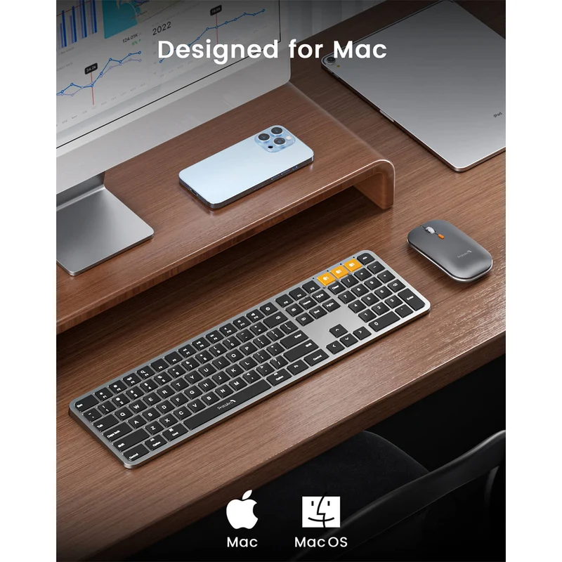 ProtoArc KM100-A Bluetooth Triple Channel Ultra-Slim Backlit Keyboard and Mouse Combo (White/Silver) (CP012798)