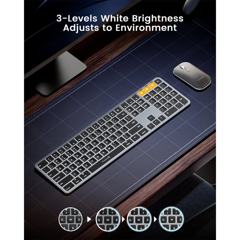 ProtoArc KM100-A Bluetooth Triple Channel Ultra-Slim Backlit Keyboard and Mouse Combo (White/Silver) (CP012798)