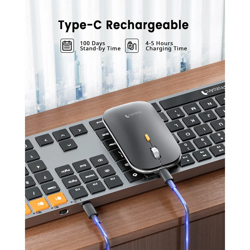 ProtoArc KM100-A Bluetooth Triple Channel Ultra-Slim Backlit Keyboard and Mouse Combo (White/Silver) (CP012798)