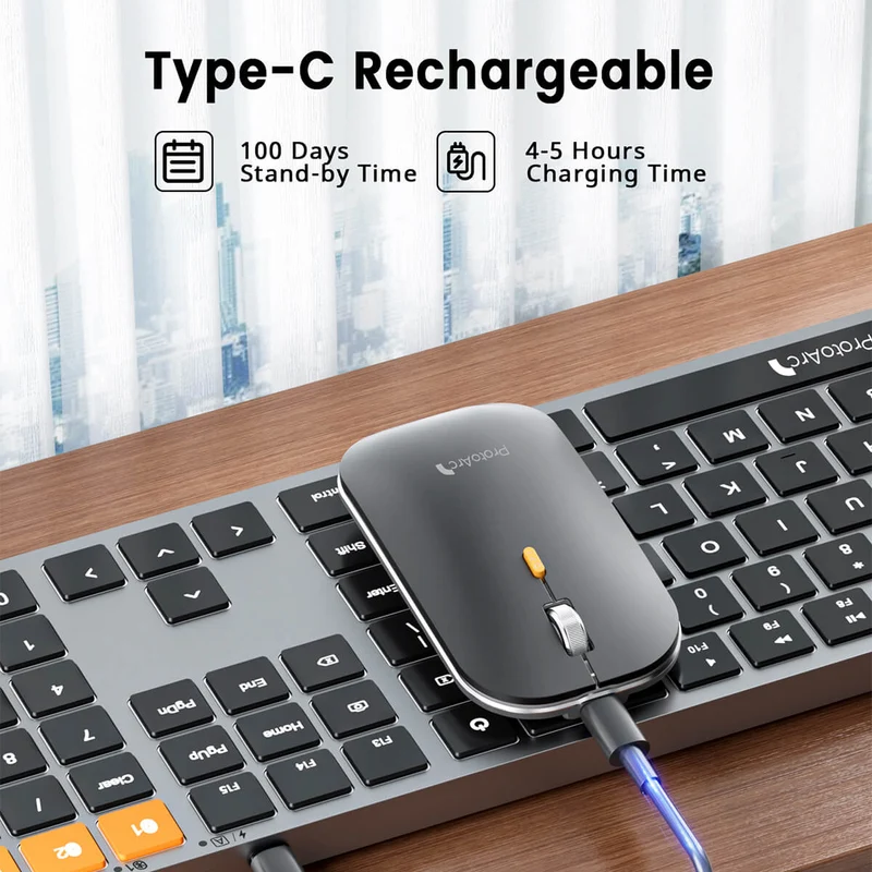 ProtoArc KM100-A Bluetooth Triple Channel Ultra-Slim Backlit Keyboard and Mouse Combo (Space Grey) (CP014528)