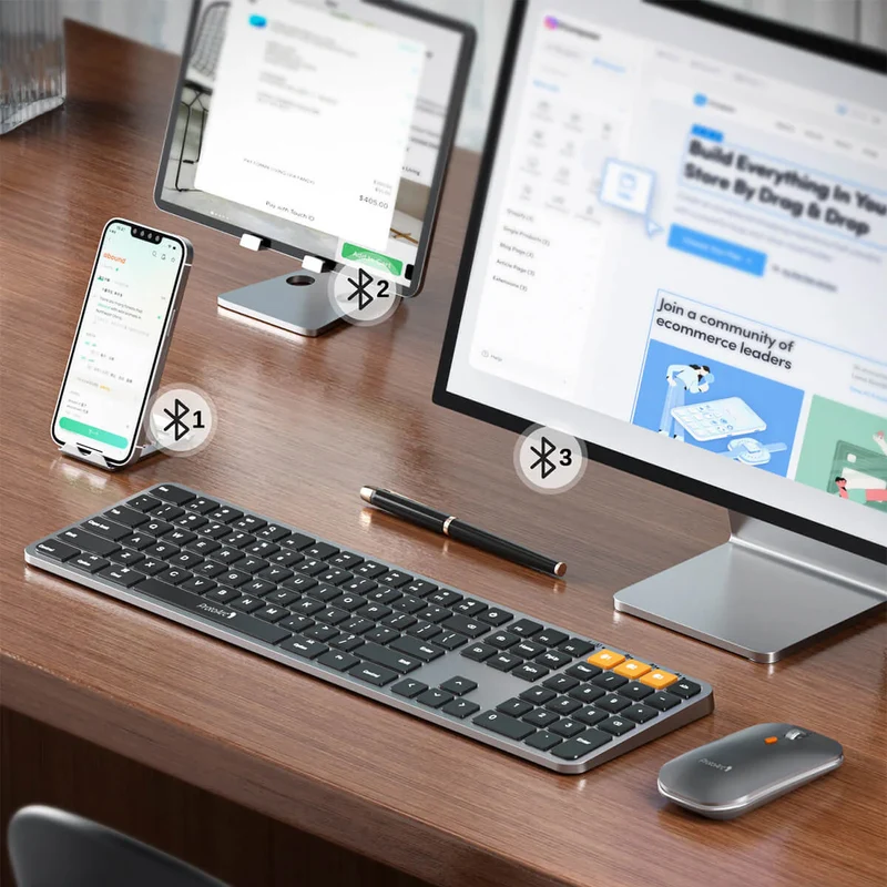 ProtoArc KM100-A Bluetooth Triple Channel Ultra-Slim Backlit Keyboard and Mouse Combo (Space Grey) (CP014528)
