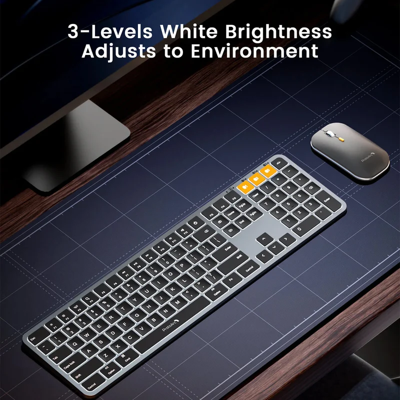 ProtoArc KM100-A Bluetooth Triple Channel Ultra-Slim Backlit Keyboard and Mouse Combo (Space Grey) (CP014528)