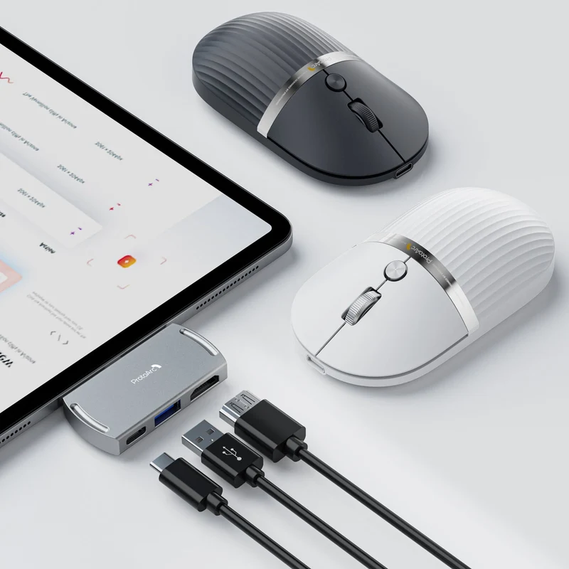 ProtoArc HubMouse 2-in-1 Swappable Modular HubMouse with Customized Hub (Dark Sky Gray, White)
