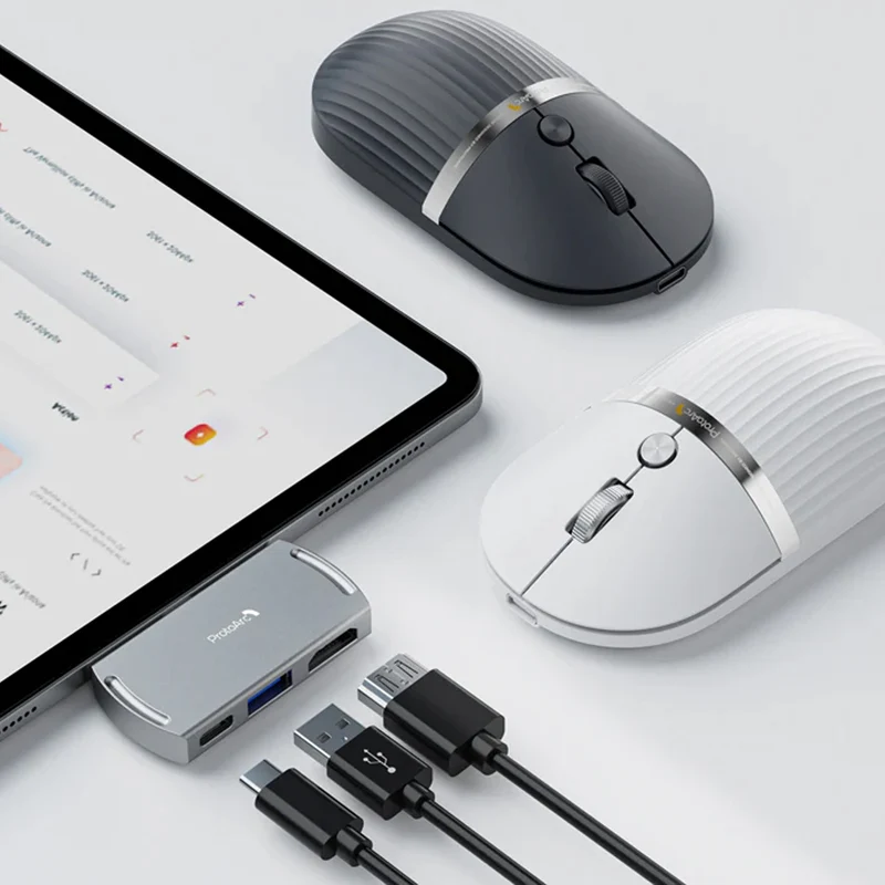 ProtoArc HubMouse 2-in-1 Swappable Modular HubMouse with Customized Hub (Dark Sky Gray, White)