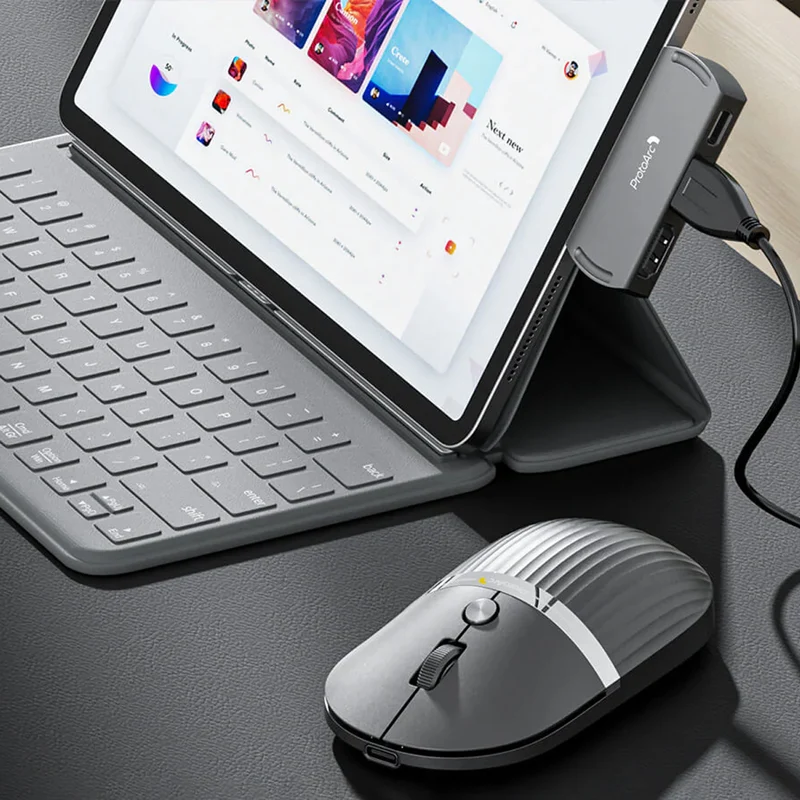 ProtoArc HubMouse 2-in-1 Swappable Modular HubMouse with Customized Hub (Dark Sky Gray, White)