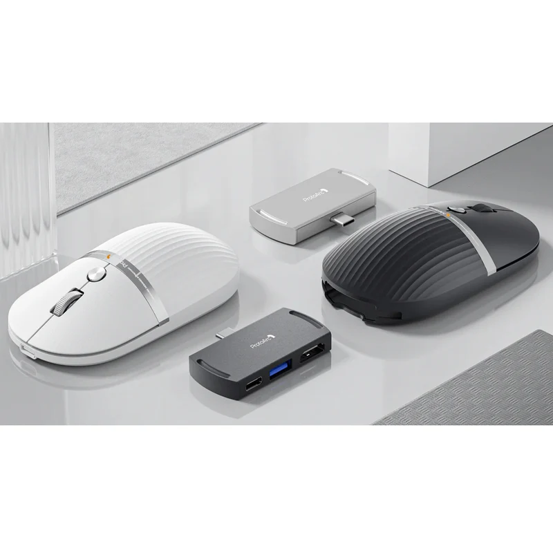 ProtoArc HubMouse 2-in-1 Swappable Modular HubMouse with Customized Hub (Dark Sky Gray, White)