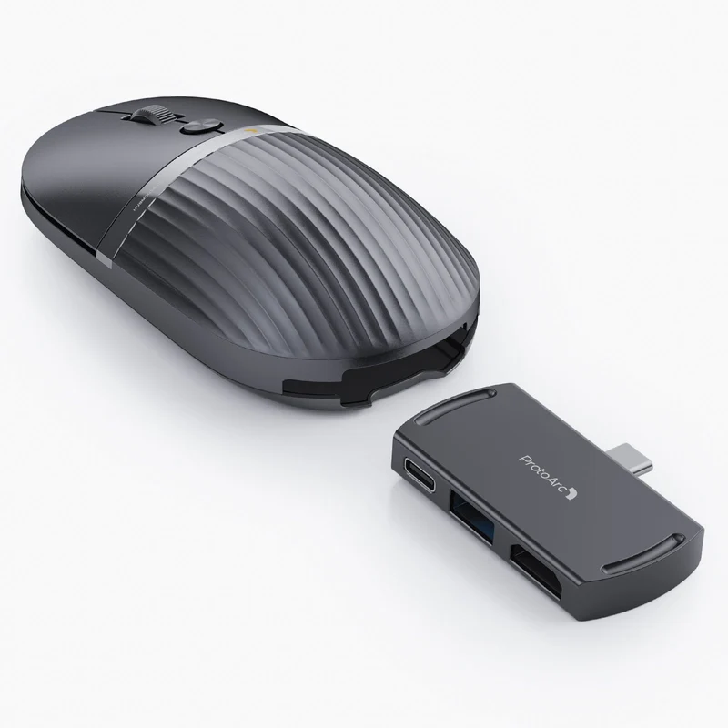 ProtoArc HubMouse 2-in-1 Swappable Modular HubMouse with Customized Hub (Dark Sky Gray, White)