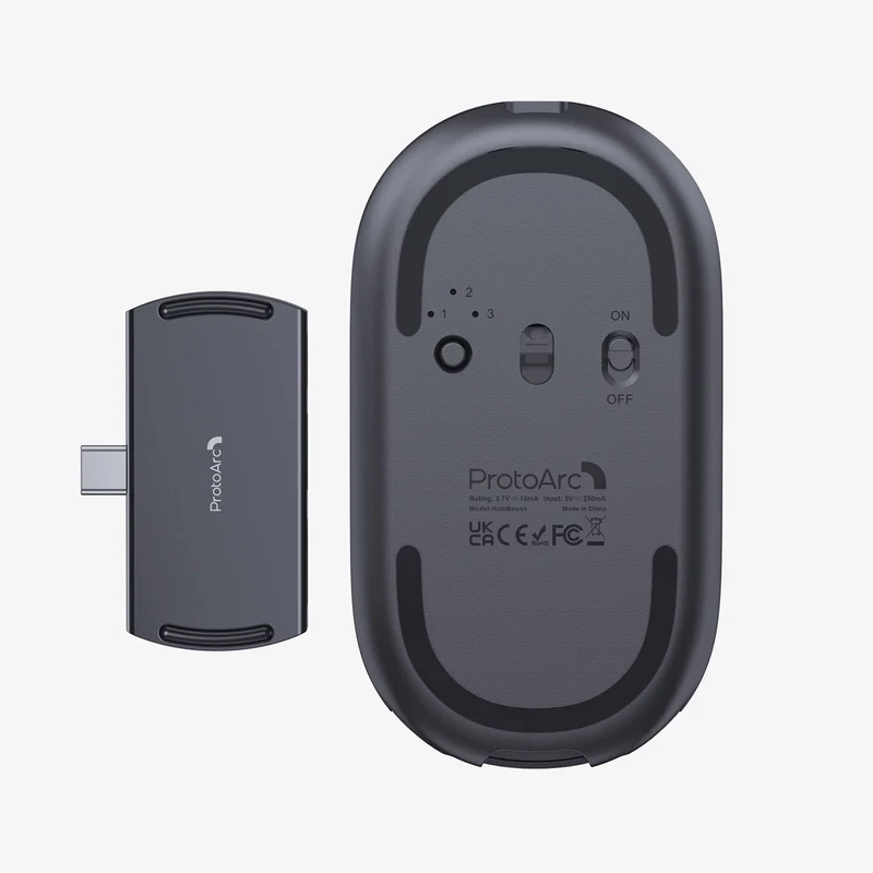 ProtoArc HubMouse 2-in-1 Swappable Modular HubMouse with Customized Hub (Dark Sky Gray, White)
