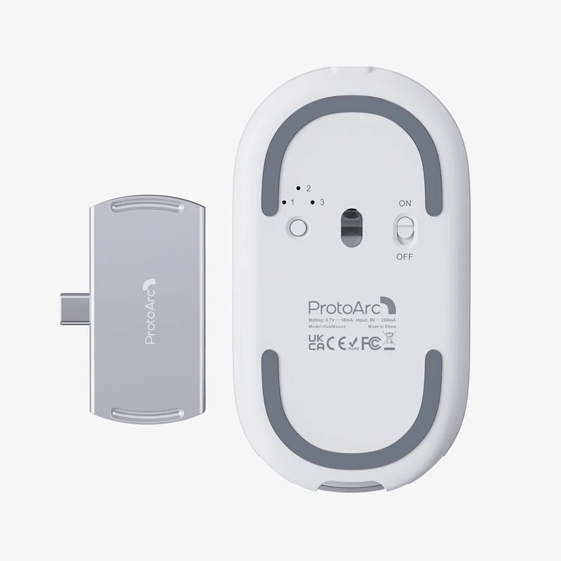 ProtoArc HubMouse 2-in-1 Swappable Modular HubMouse with Customized Hub (Dark Sky Gray, White)