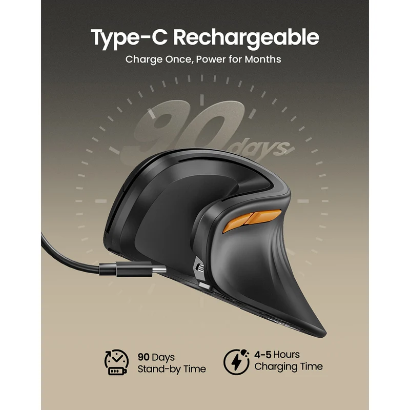 ProtoArc EM11 NL Rechargeable Multi-Device Ergonomic Vertical Mouse (Black, Black/Green, White, Black/Blue, Black/Gold, White/Gold, Pink, Black/Grey, Black/Purple, Black/Pink)
