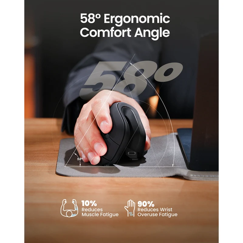 ProtoArc EM11 NL Rechargeable Multi-Device Ergonomic Vertical Mouse (Black, Black/Green, White, Black/Blue, Black/Gold, White/Gold, Pink, Black/Grey, Black/Purple, Black/Pink)