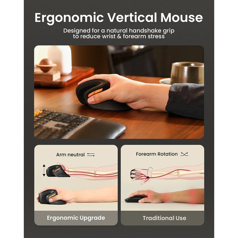 ProtoArc EM11 NL Rechargeable Multi-Device Ergonomic Vertical Mouse (Black, Black/Green, White, Black/Blue, Black/Gold, White/Gold, Pink, Black/Grey, Black/Purple, Black/Pink)