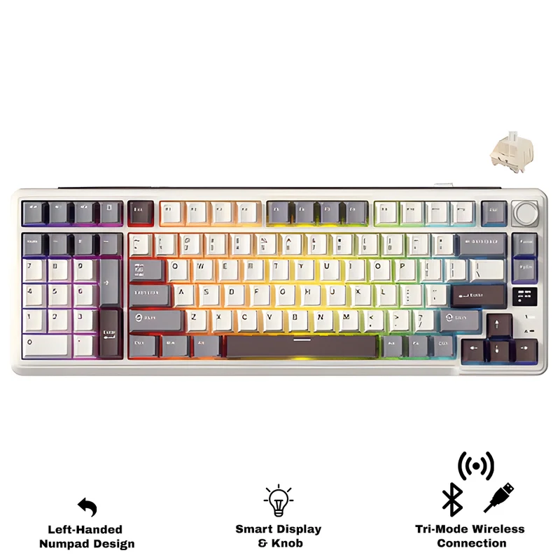 Royal Kludge RK-L98 Tri-Mode RGB 101 Keys Hot Swappable Mechanical Keyboard Sandalwood Brown (Cream Switch)