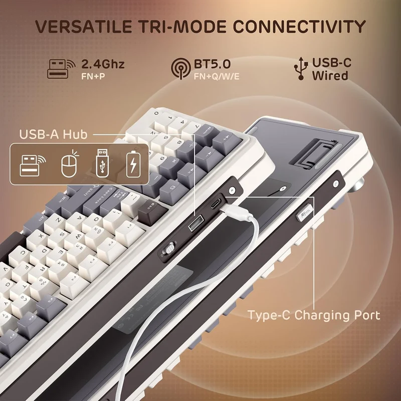 Royal Kludge RK-L98 Tri-Mode RGB 101 Keys Hot Swappable Mechanical Keyboard Sandalwood Brown (Cream Switch)