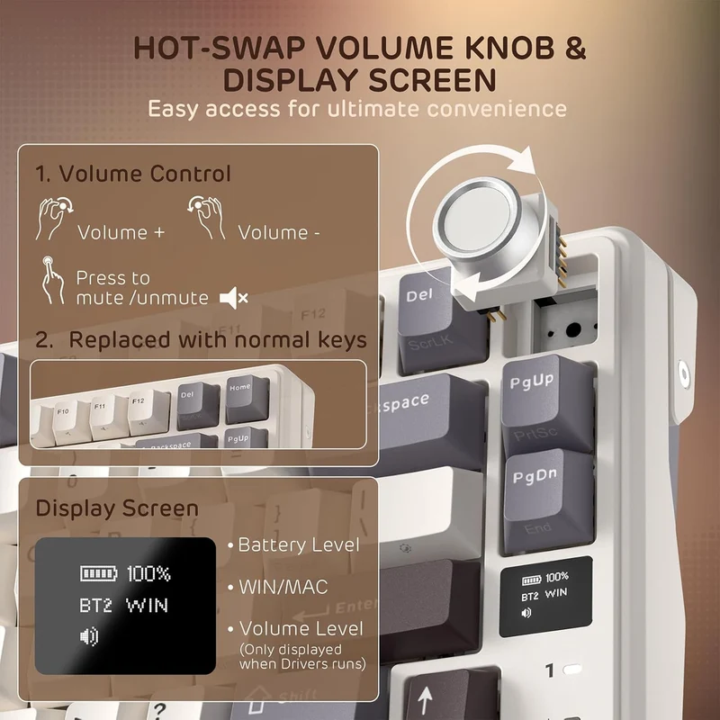 Royal Kludge RK-L98 Tri-Mode RGB 101 Keys Hot Swappable Mechanical Keyboard Sandalwood Brown (Cream Switch)