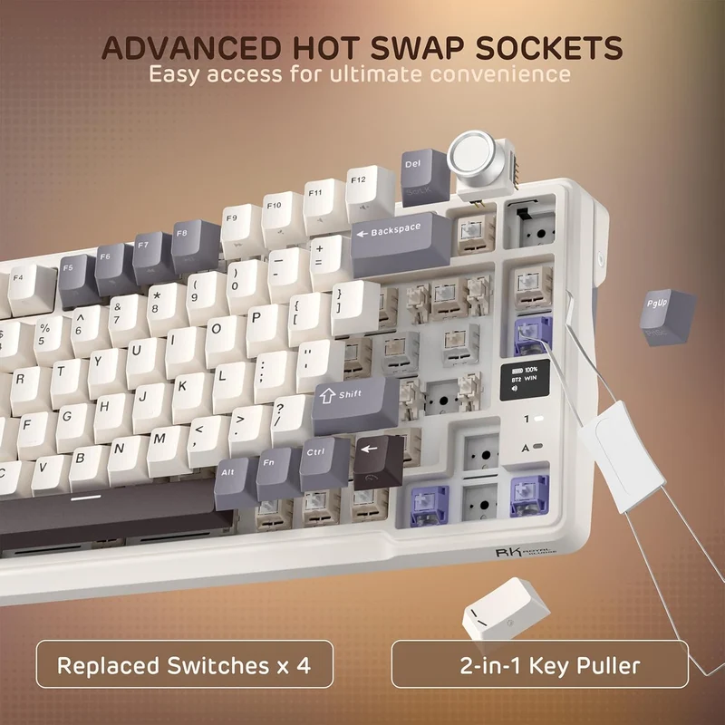 Royal Kludge RK-L98 Tri-Mode RGB 101 Keys Hot Swappable Mechanical Keyboard Sandalwood Brown (Cream Switch)