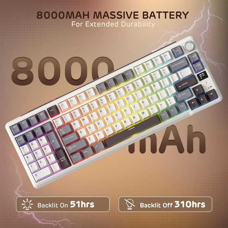 Royal Kludge RK-L98 Tri-Mode RGB 101 Keys Hot Swappable Mechanical Keyboard Sandalwood Brown (Cream Switch)