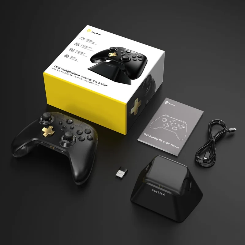 EasySMX D05 Multi-Platform Gaming Controller with Charging Dock, Hall Effect Joysticks & Trigger (Black) (VG-C530)