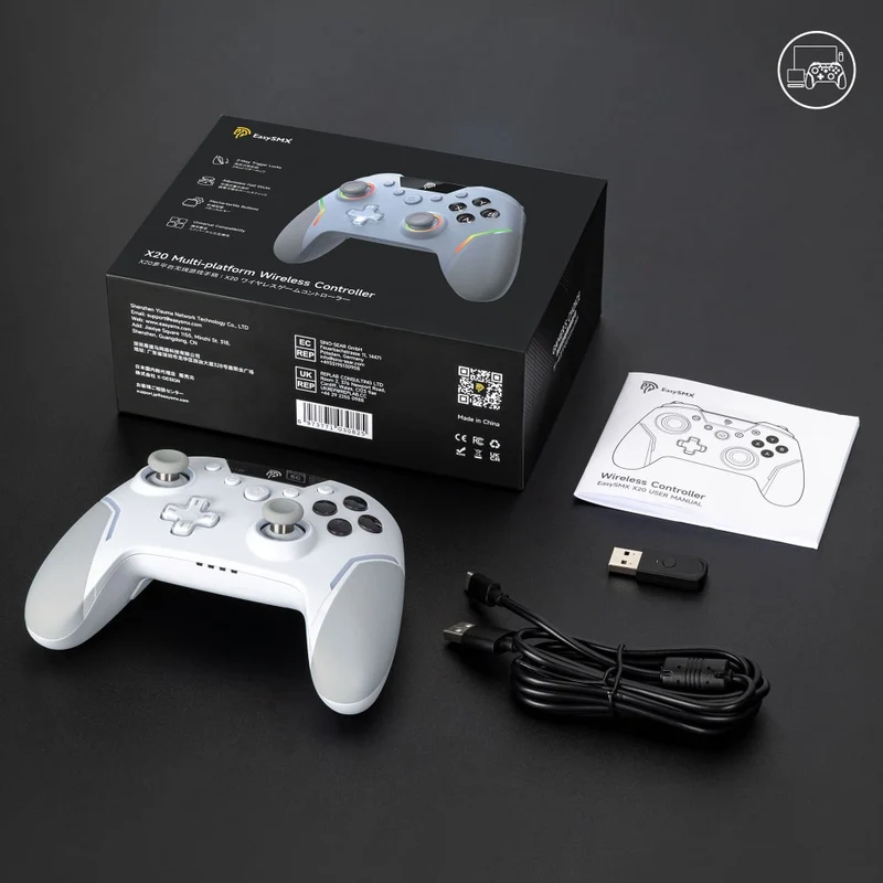 EasySMX X20 Multi-Platform Wireless Gaming Controller with Trigger Lock & Hall Effect Sensor (White, Black) (VG-C518, VG-C548)