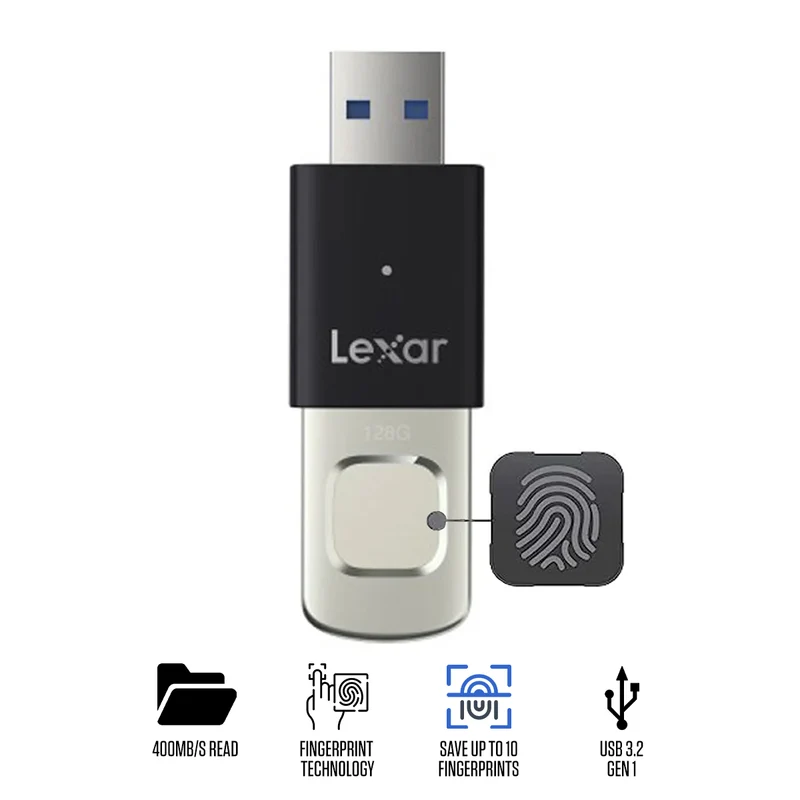Lexar JumpDrive Fingerprint F35 PRO 128GB USB 3.2 Gen 1 Type-A 400MB/s Read Flash Drive (LJDF35P128G-RNBNG)