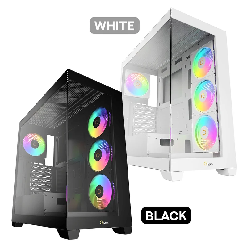 Ocypus Gamma C72 ARGB Mid-Tower Panoramic View Case with ARGB Fans (Black, White)