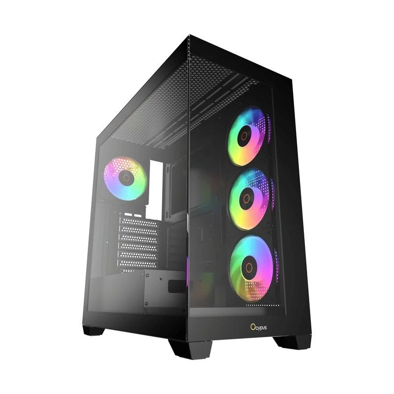 Ocypus Gamma C72 ARGB Mid-Tower Panoramic View Case with ARGB Fans (Black, White)