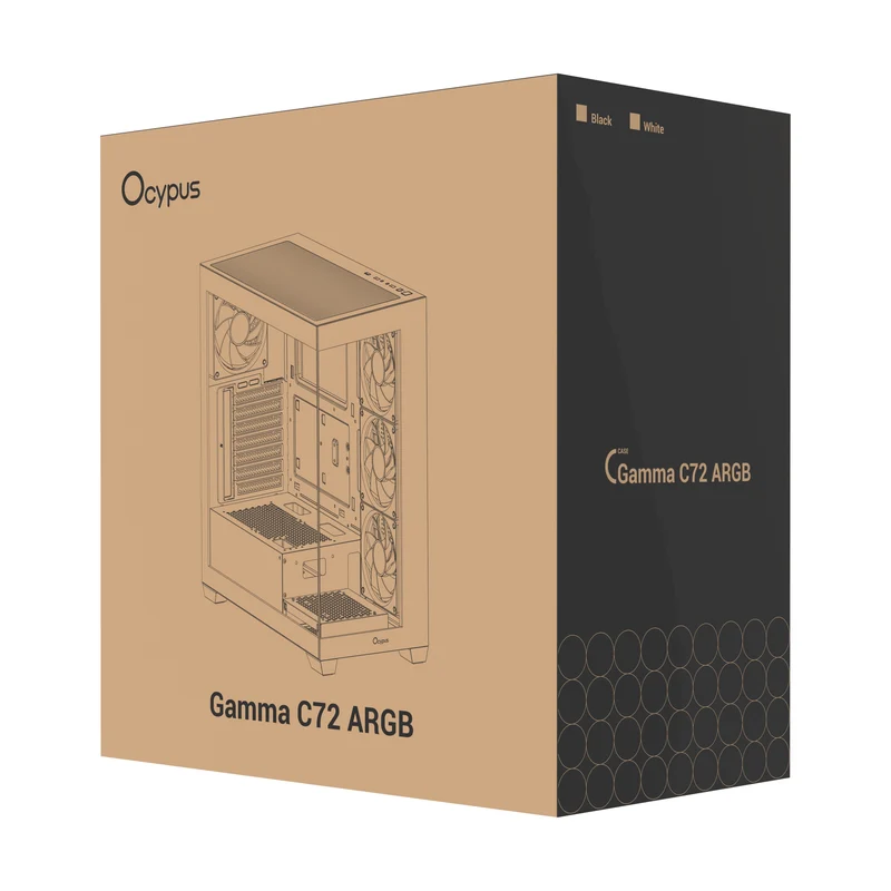 Ocypus Gamma C72 ARGB Mid-Tower Panoramic View Case with ARGB Fans (Black, White)