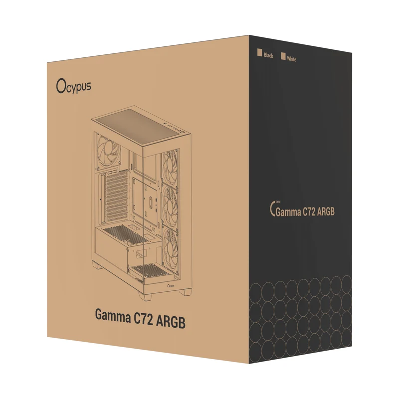Ocypus Gamma C72 ARGB Mid-Tower Panoramic View Case with ARGB Fans (Black, White)