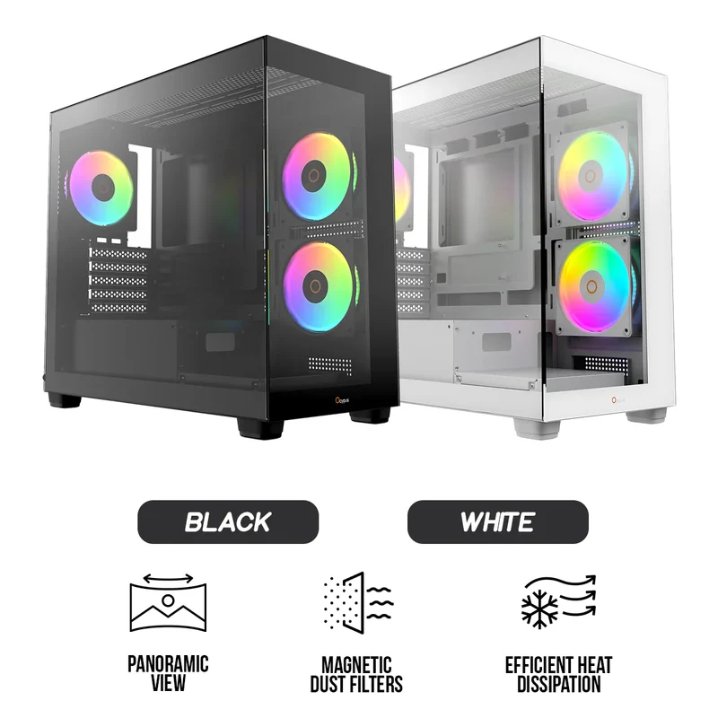 Ocypus Gamma C52 ARGB Mini-Tower Panoramic View Case with ARGB Fans (Black, White)